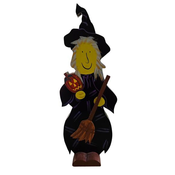VTG 1993 Wooden Witch Halloween Decor | Handmade Folk Art Primitive - Picture 1 of 6